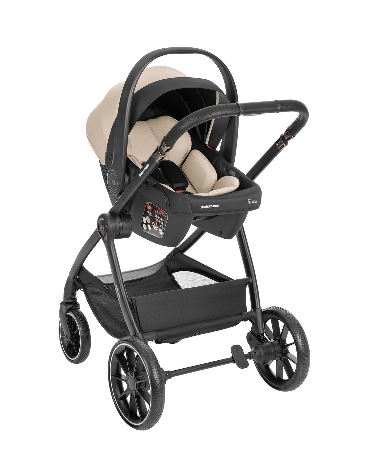 Barnvagnspaket 3-i-1 med Babyskydd i-Size – Modena av Kikka Boo | Liggdel + Sittdel | Beige / Svart / Army Green / Mörkgrå