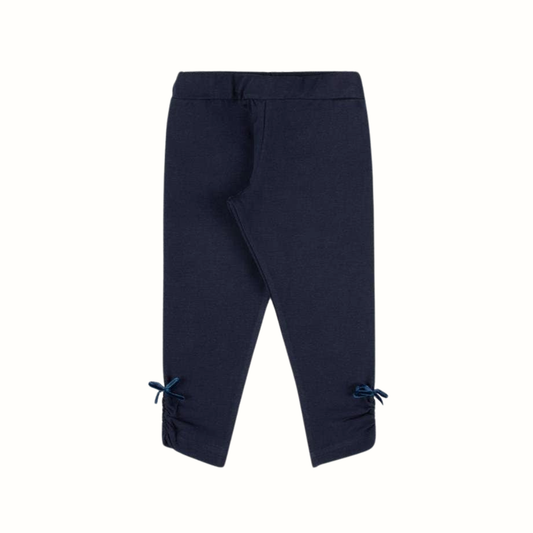 Leggings flicka – Marinho, borstad jersey med sammetsrosett