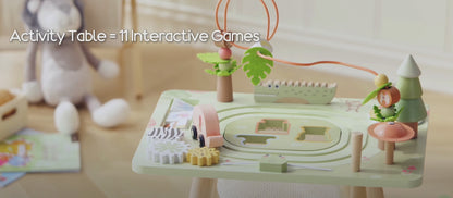 Aktivitetsbord i trä för barn – 11-i-1 regnskogs aktivitetsbord med många lekar