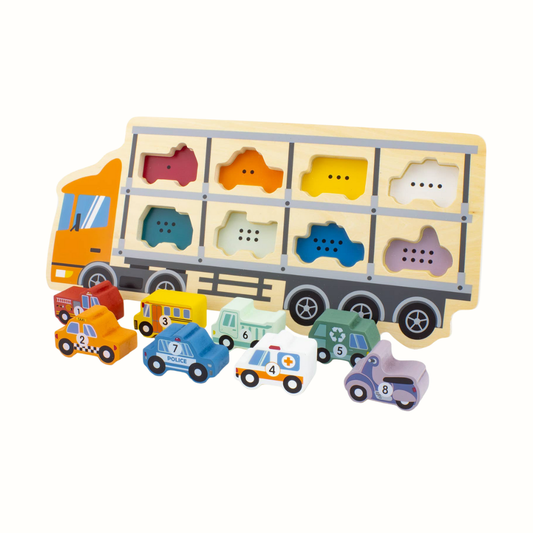 Träpussel med biltransport – Car Carrying Truck