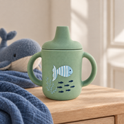 Spill-proof silicone cup with handles – Cameo Green Ocean