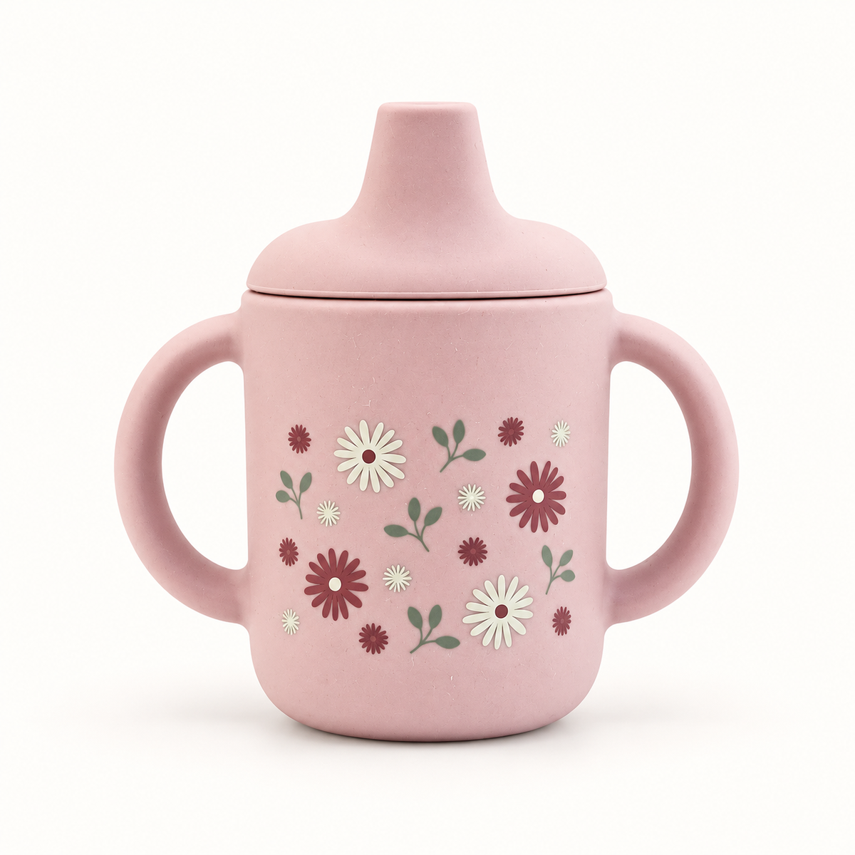 Spill-proof silicone cup with handles – Pale Mauve Flowers