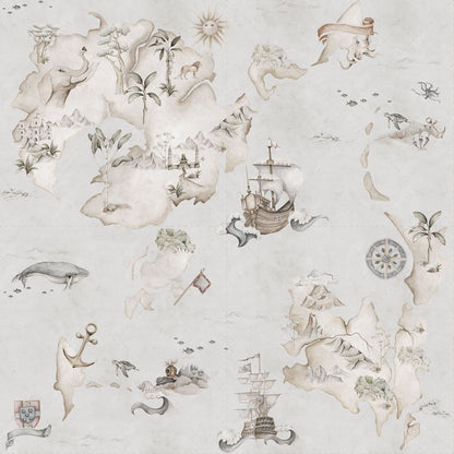 Tapet Barnrum - Map Stories From The Sea (Color) | Sjökarta & Upptäcktsmotiv | Remsa 280×100 cm (Non-woven)