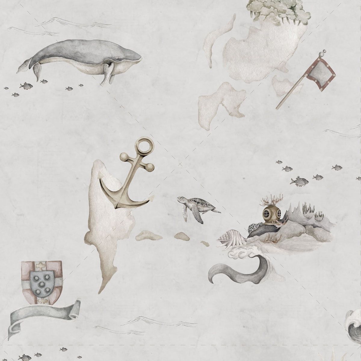 Tapet Barnrum - Map Stories From The Sea (Color) | Sjökarta & Upptäcktsmotiv | Remsa 280×100 cm (Non-woven)