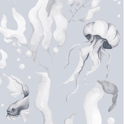 Tapet Barnrum - Magic of the Ocean Creamy Blue BIG | Marin Illustration | Remsa 280×100 cm (Non-woven)