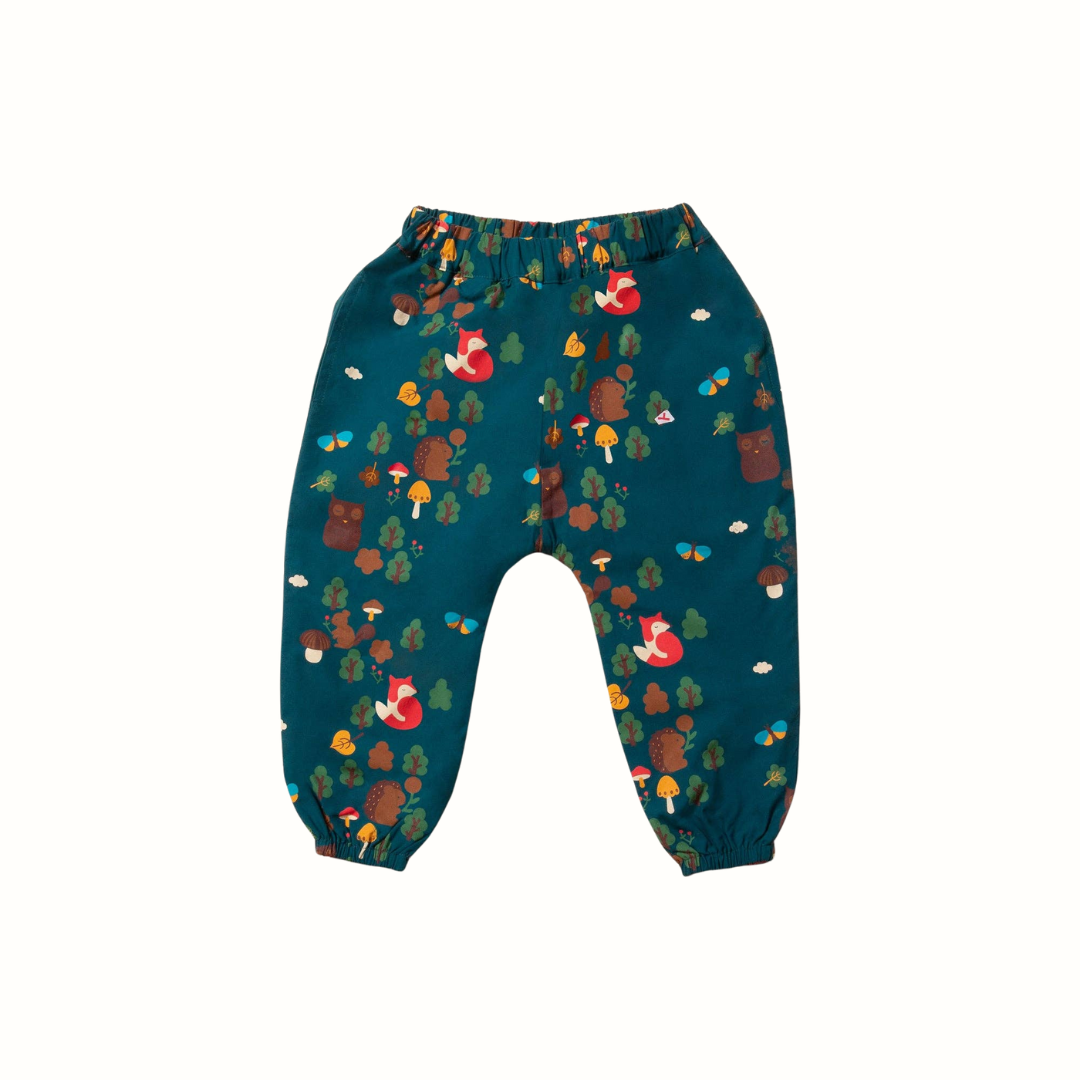 Lined organic cotton parachute joggers – Enchanted Forest | Little Green Radicals
