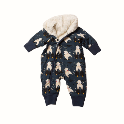Snowsuit/Pramsuit – Winter Owls, organic & Fairtrade (sherpa-lined) | Little Green Radicals