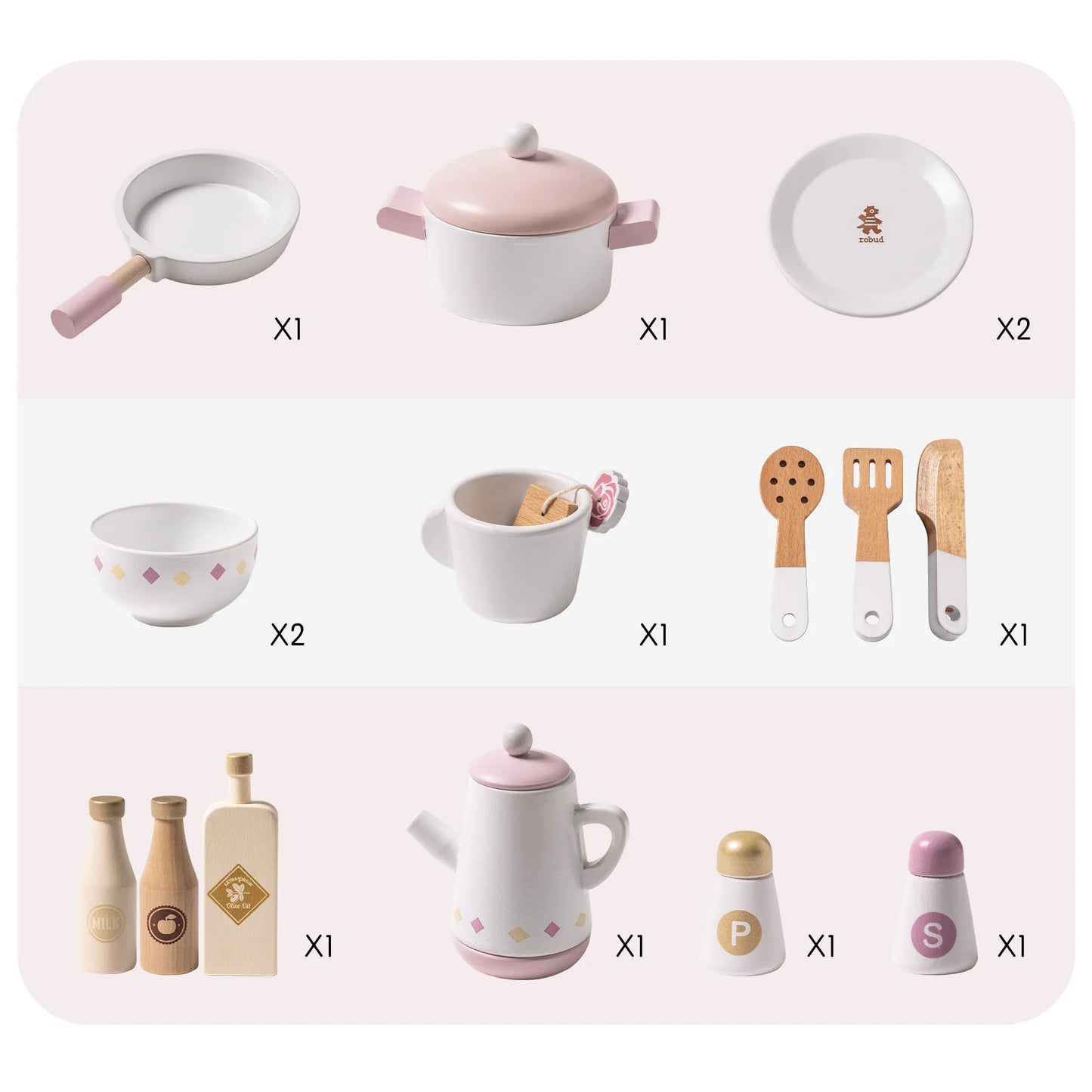 Barnkök i trä – Rosa Komplett med tvättmaskin & realistiska tillbehör (3+)