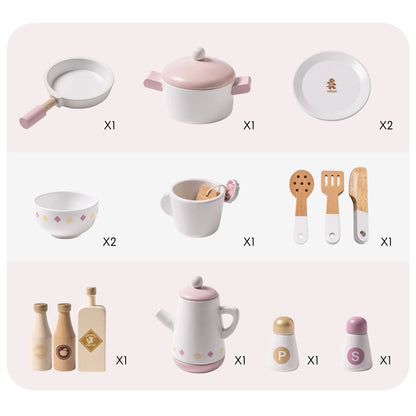 Barnkök i trä – Rosa Komplett med tvättmaskin & realistiska tillbehör (3+)